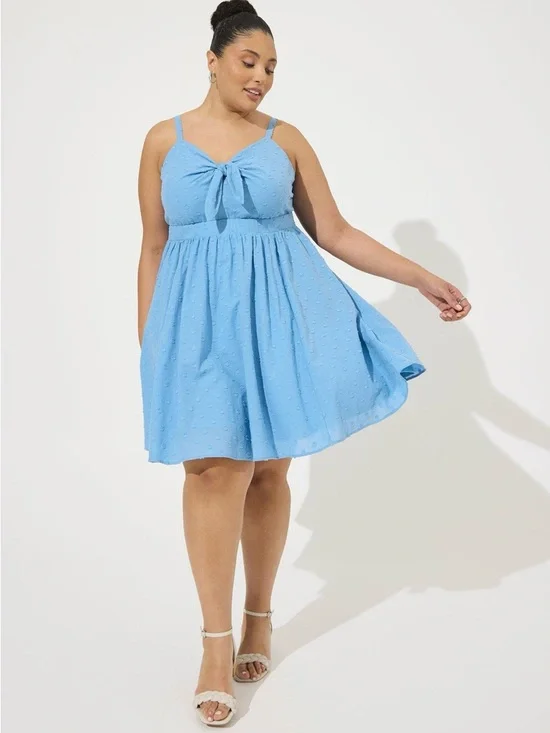 TORRID 1 Mini Embroidered Challis Tie Front Skater Pocket Dress Blissful Blue 1X - Picture 12 of 15